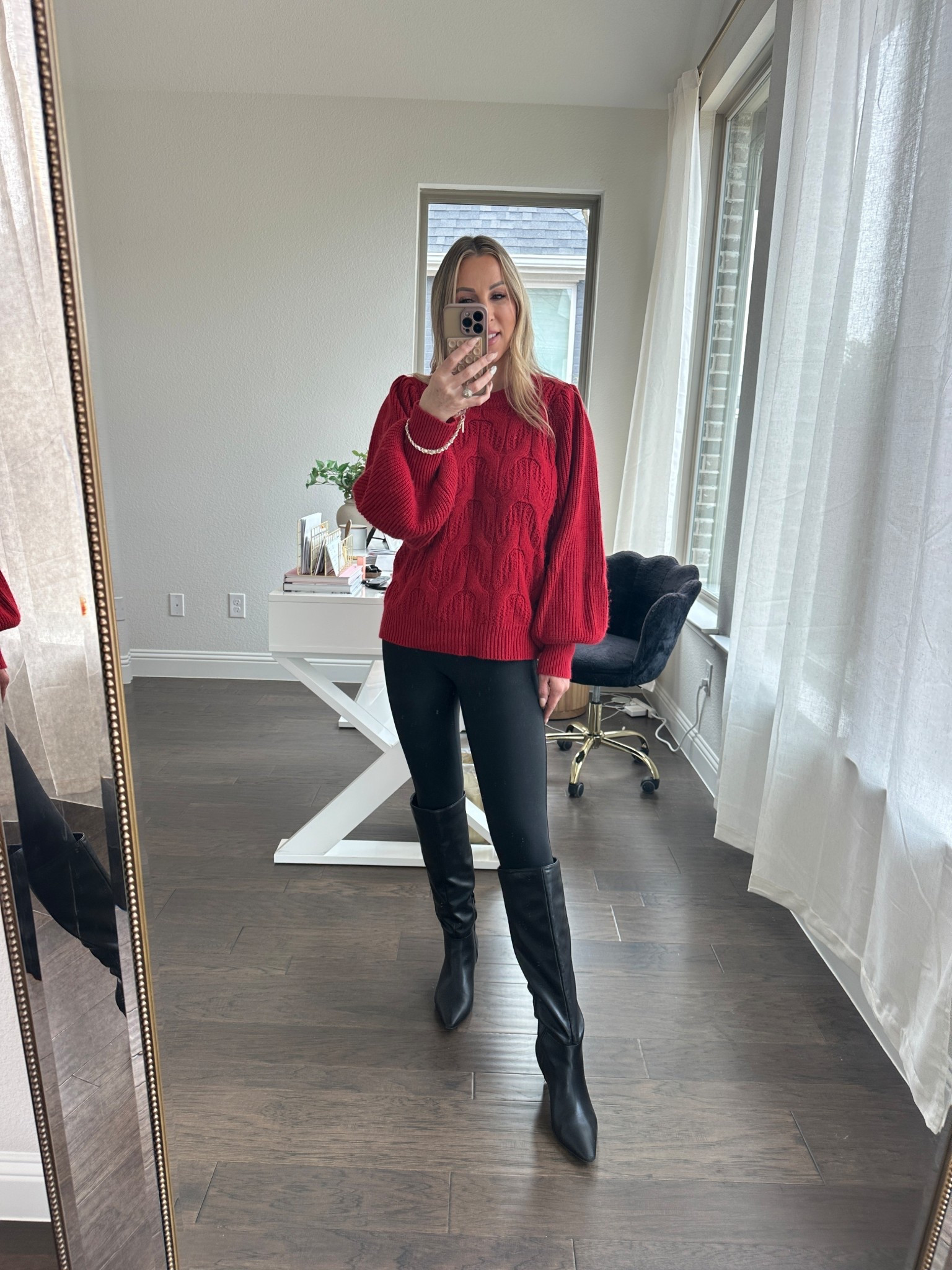 Christmas cookie exchange outfit 🎄🍪
Keeping it classic and cozy for a holiday cookie exchange with Lila. A textured red sweater paired with sleek black leggings and knee-high boots is my go-to formula for festive events that still feel comfortable and polished. This is one of those easy holiday outfits that works for moms, errands, parties, and everything in between—effortless, timeless, and flattering.

Everything is linked here on LTK so you can recreate the look for your own holiday plans ✨

#ltkholiday #ltkstyle #holidayoutfit #christmasoutfit #momstyle #over40style #holidayfashion #festiveoutfit #classicstyle #cozyholiday #winteroutfit #ltkfinds

#LTKOver40 #LTKootd #LTKHoliday