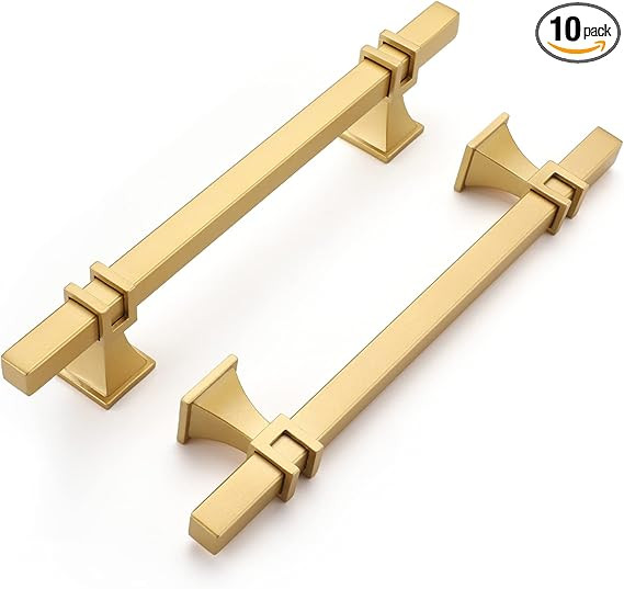 Haliwu 10 Pack Gold Cabinet Pulls, 5 inch Brushed Brass Kitchen Handles Square Dresser Drawer Har... | Amazon (US)