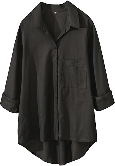 Minibee Women's Long Sleeve Shirts Button Down Blouse Cotton Tunic High Low Tops | Amazon (US)