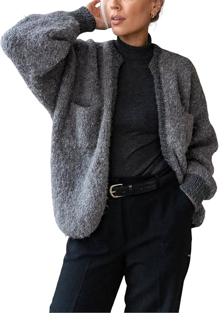 Springrain Womens Open Front Cardigan Color Block Long Sleeve Chunky Cardigan Loose Knit Sweaters... | Amazon (US)