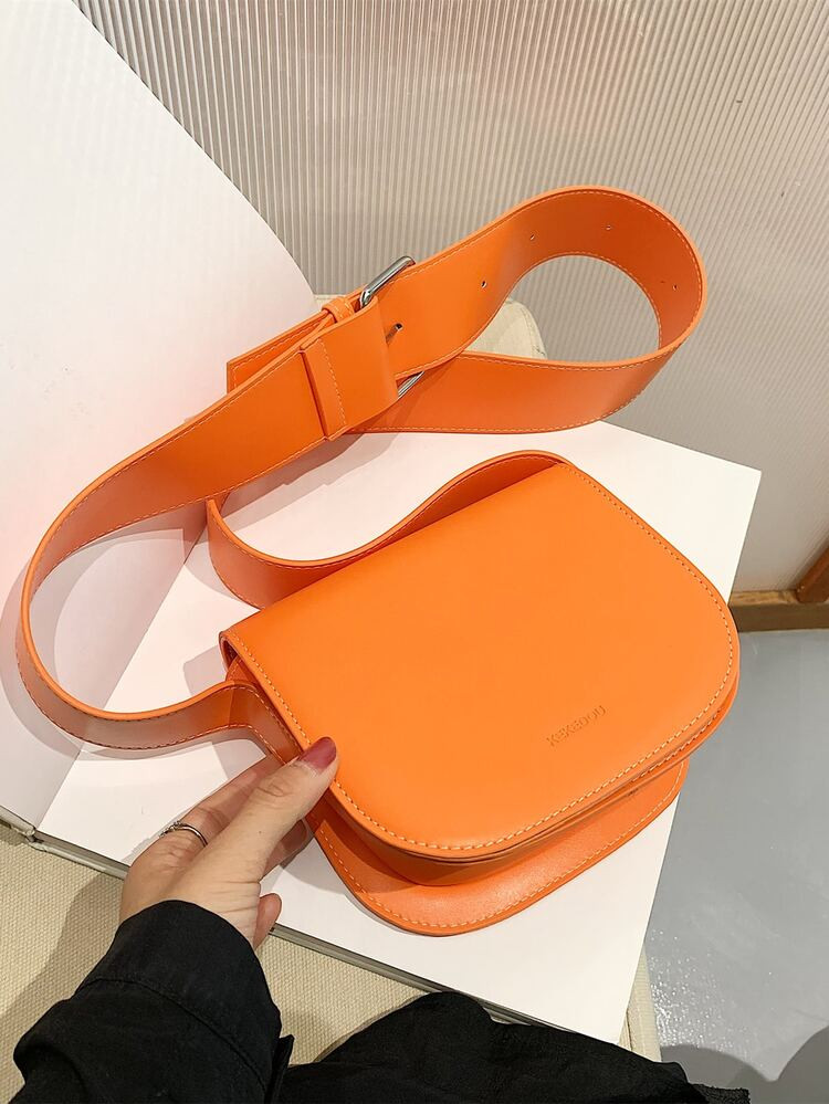 Mini Neon Orange Letter Detail Flap Square Bag | SHEIN