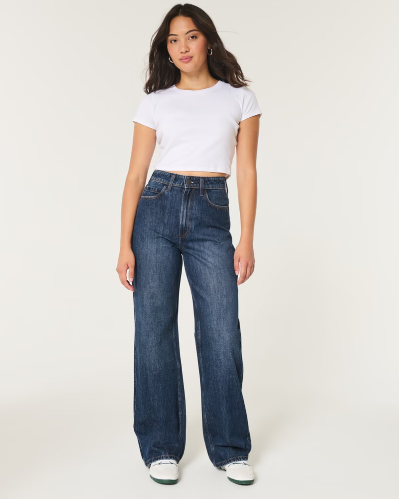 Curvy Ultra High-Rise Dark Wash Baggy Jeans | Hollister (US)