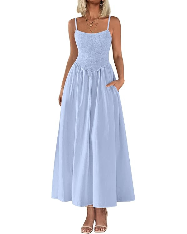PRETTYGARDEN Women's Smocked Maxi Dresses 2025 Summer Beach Sundress Casual Spaghetti Strap Swing... | Amazon (US)