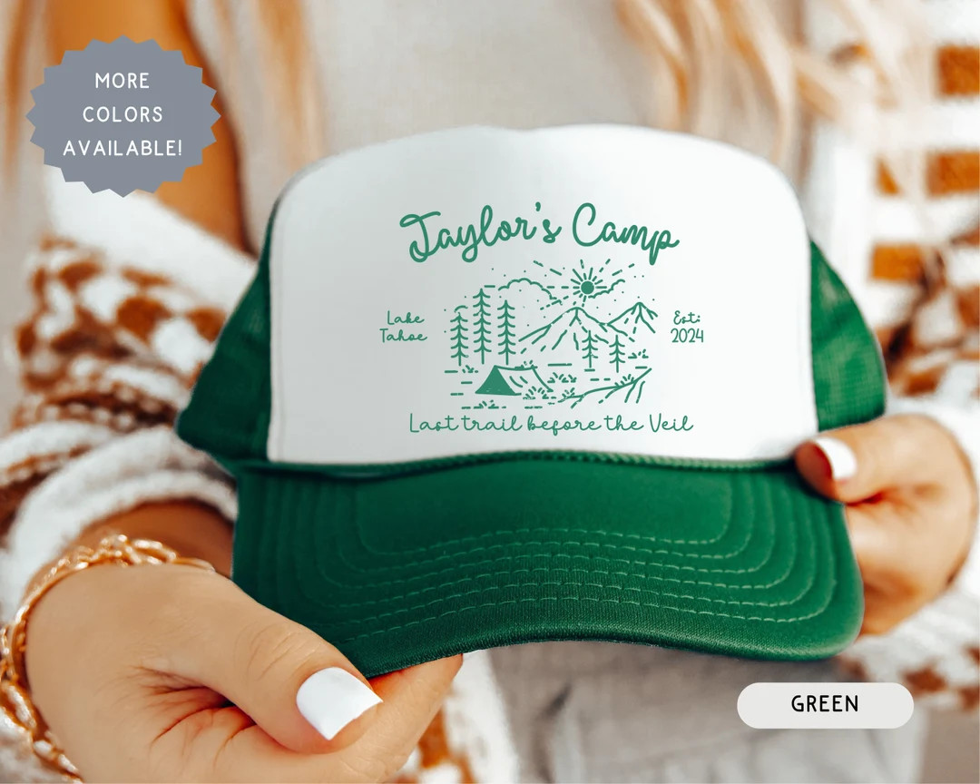 Personalized Mountain Bach Trucker Hats, Boating Bachelorette Party Favors Caps, Last Trail Befor... | Etsy (US)