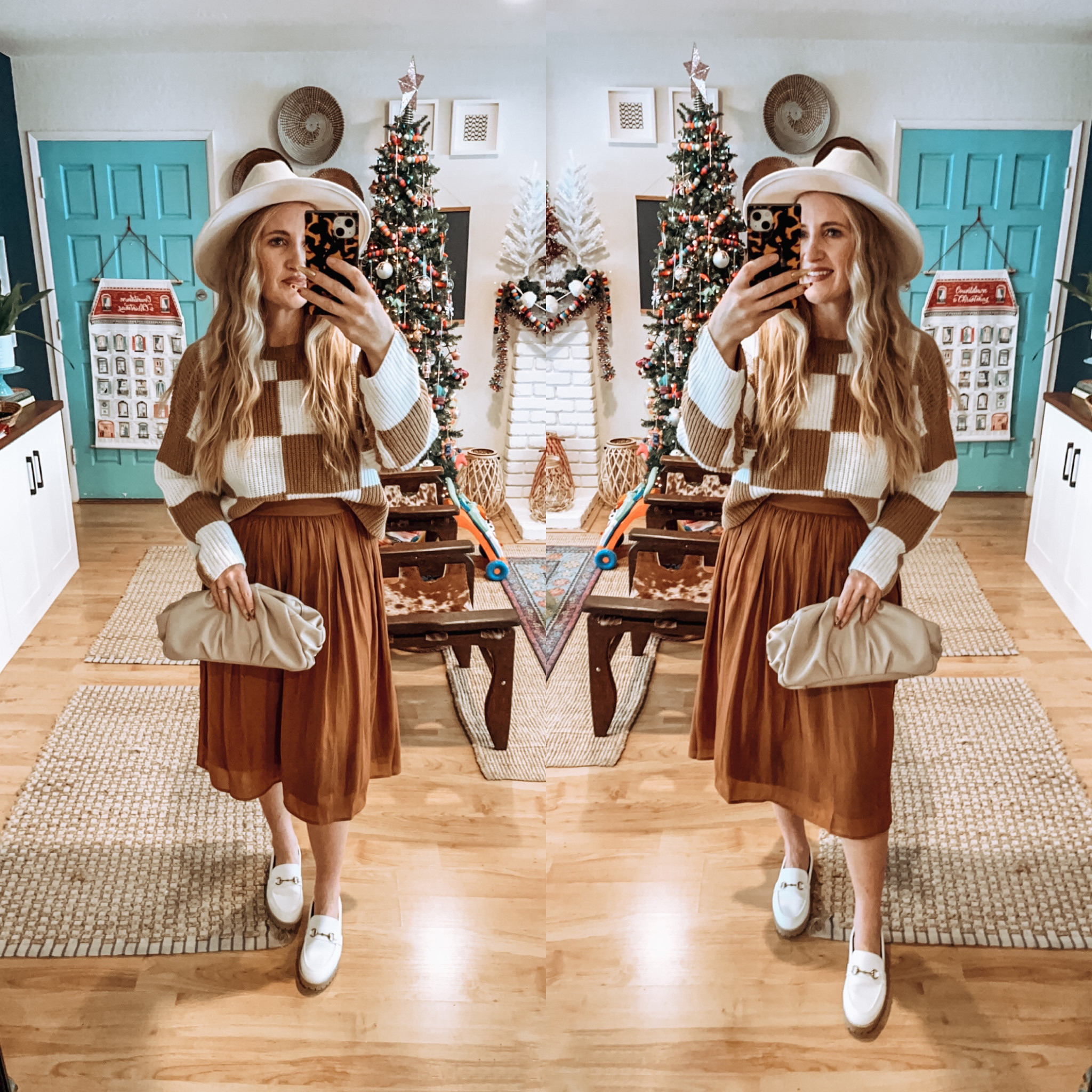 Checkered sweater and midi skirt outfit 🧡

#LTKunder50 #LTKunder100 #LTKstyletip