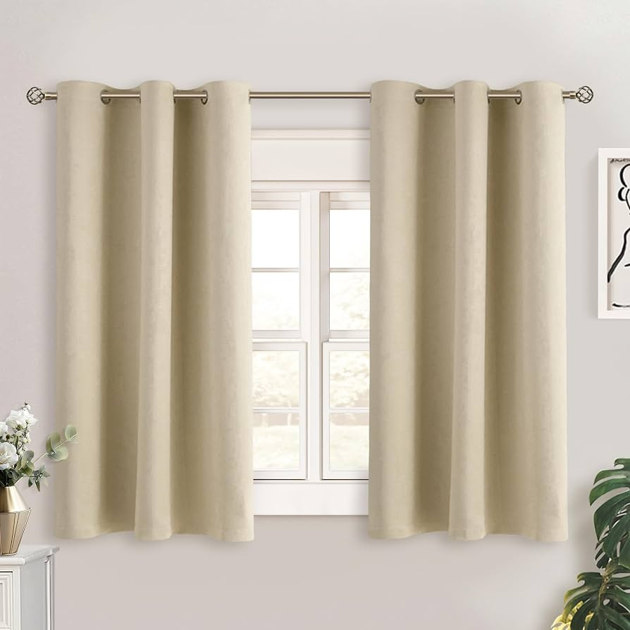BGment Beige Short Curtains for Kitchen Window, Room Darkening Curtains 45 Inch Length Thermal In... | Amazon (US)