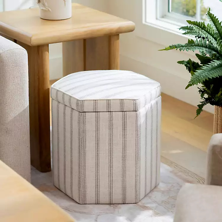 New! Striped Upholstered Greyson Storage Ottoman | Kirklands
