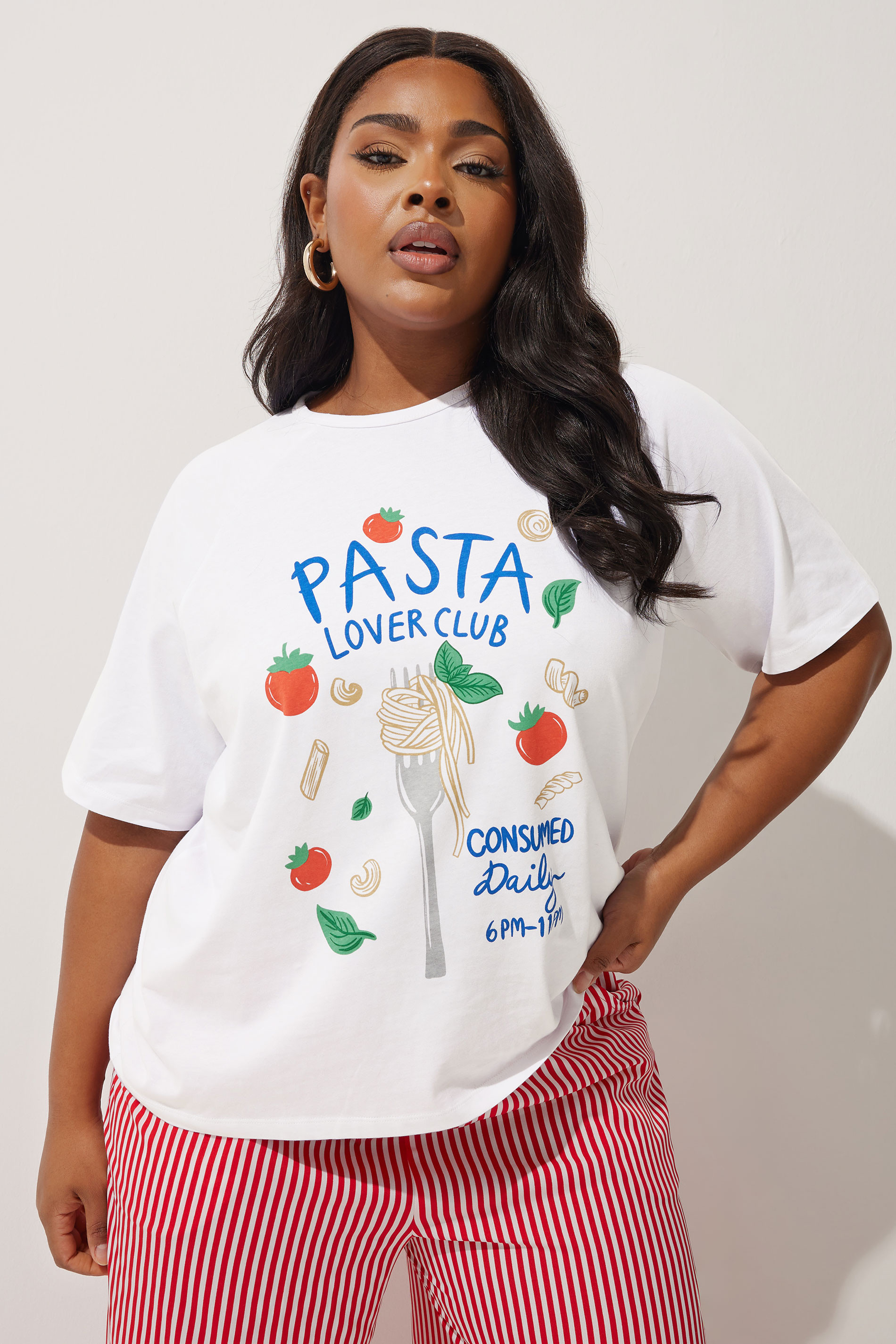 LIMITED COLLECTION Curve White 'Pasta Lover Club' Slogan T-Shirt | Yours Clothing UK