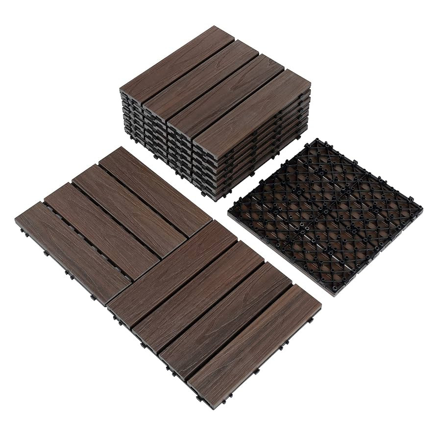 PURE ERA Wood Composite Interlocking Floor Deck Tiles Indoor Outdoor Use 12"x12" (10Pcs, 10 sq. F... | Amazon (US)
