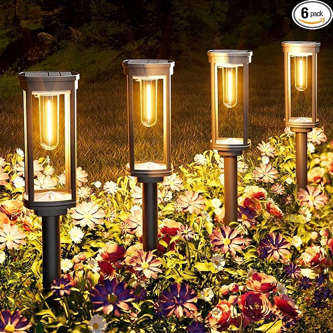 NEWMESSI Solar Outdoor Pathway Lights, 6 Pack Modern Style Design Solar Light for Outside, Garden... | Amazon (US)