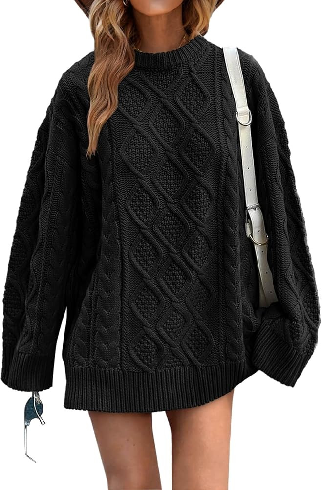 Saodimallsu Womens Oversized Sweaters Cable Knit Chunky Crew Neck Long Sleeve Loose Tunic Pullove... | Amazon (US)