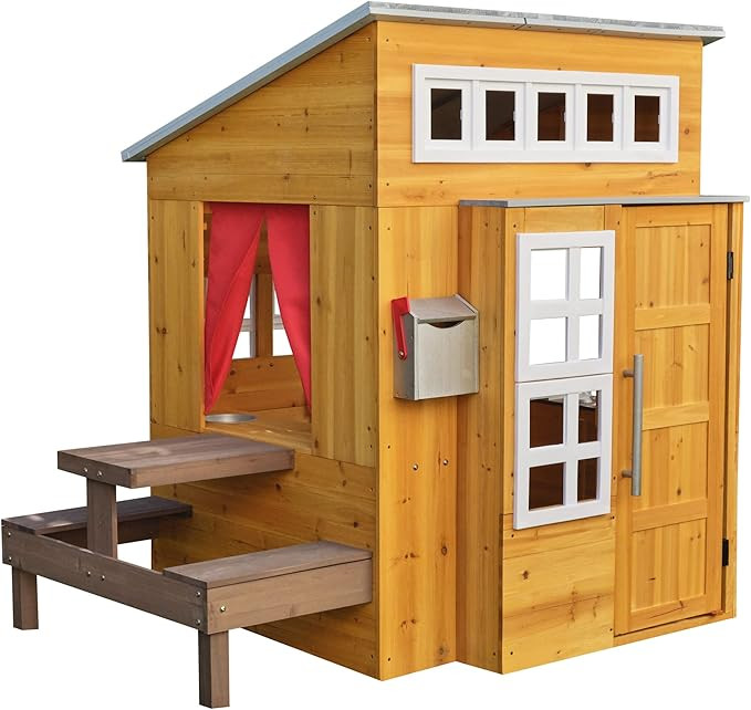 KidKraft Modern Outdoor Wooden Playhouse with Picnic Table, Mailbox and Outdoor Grill, Gift for A... | Amazon (US)