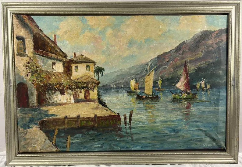 Claude Montier Harbor Sailboats Oil on Canvas Framed 36x23 - Etsy | Etsy (Global)