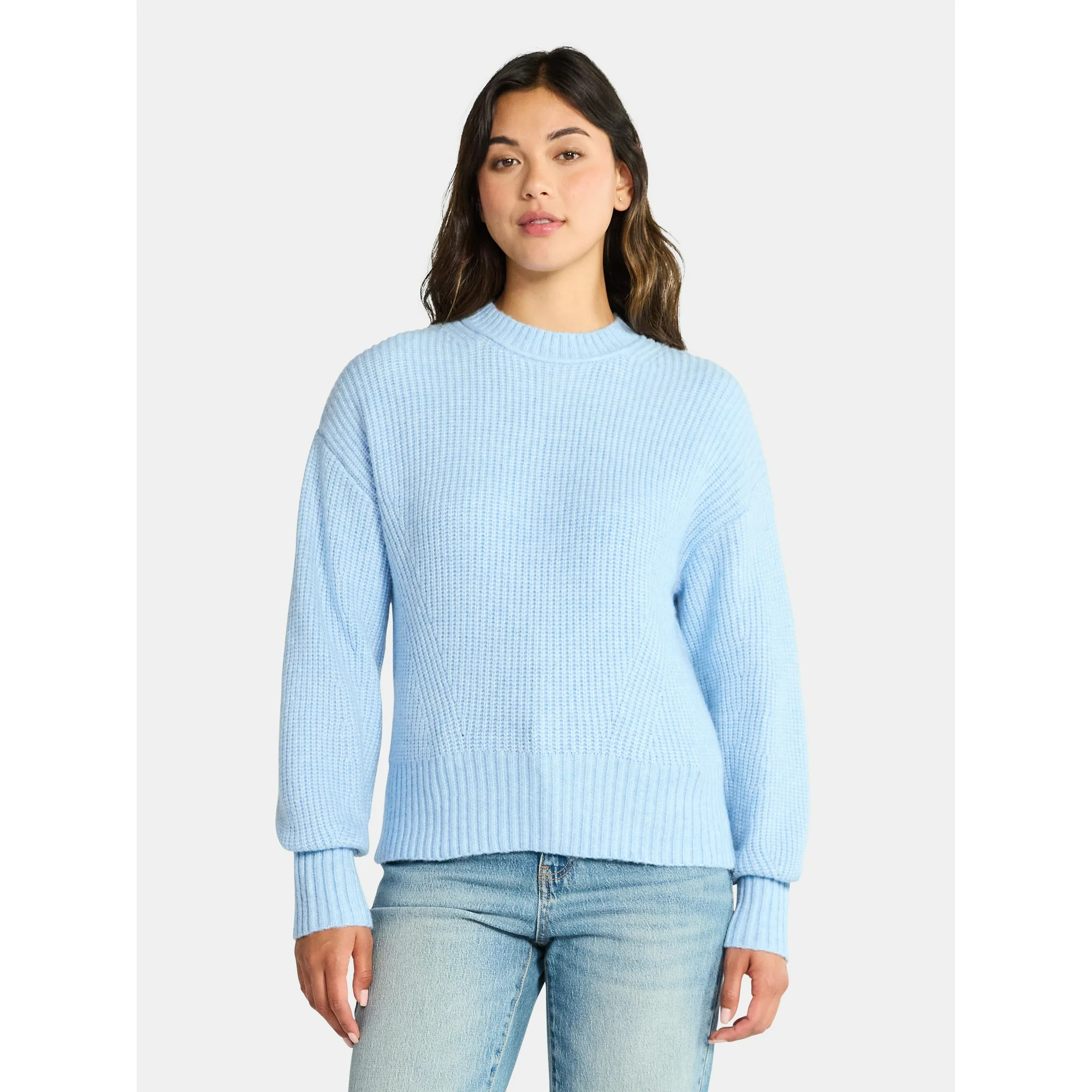 Time and Tru Women's Shaker Stitch Mock Neck Sweater, Midweight, Sizes XS-XXXL | Walmart (US)