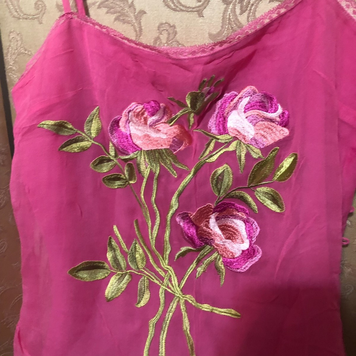 Betsey Johnson Vintage Hot Pink Rose Floral Embroidered Top Size 4  | eBay | eBay US