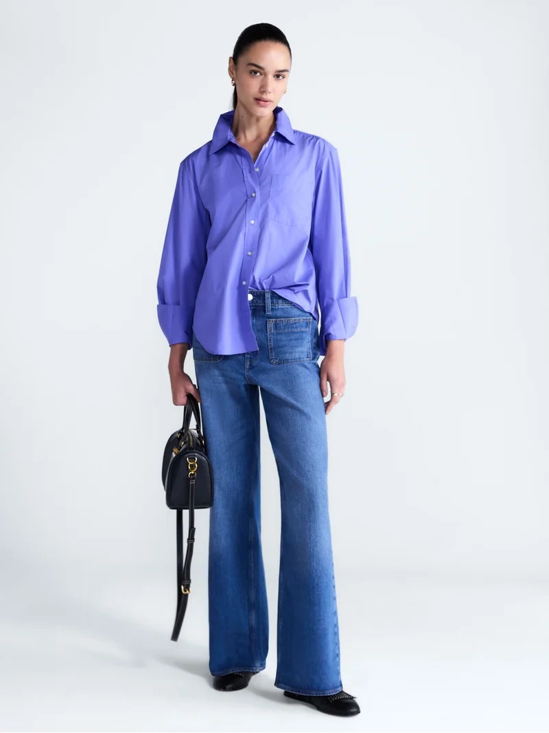 Free Assembly Women's and Women's Plus Button Front Cotton Shirt with Long Sleeves, Sizes XS-4X | Walmart (US)