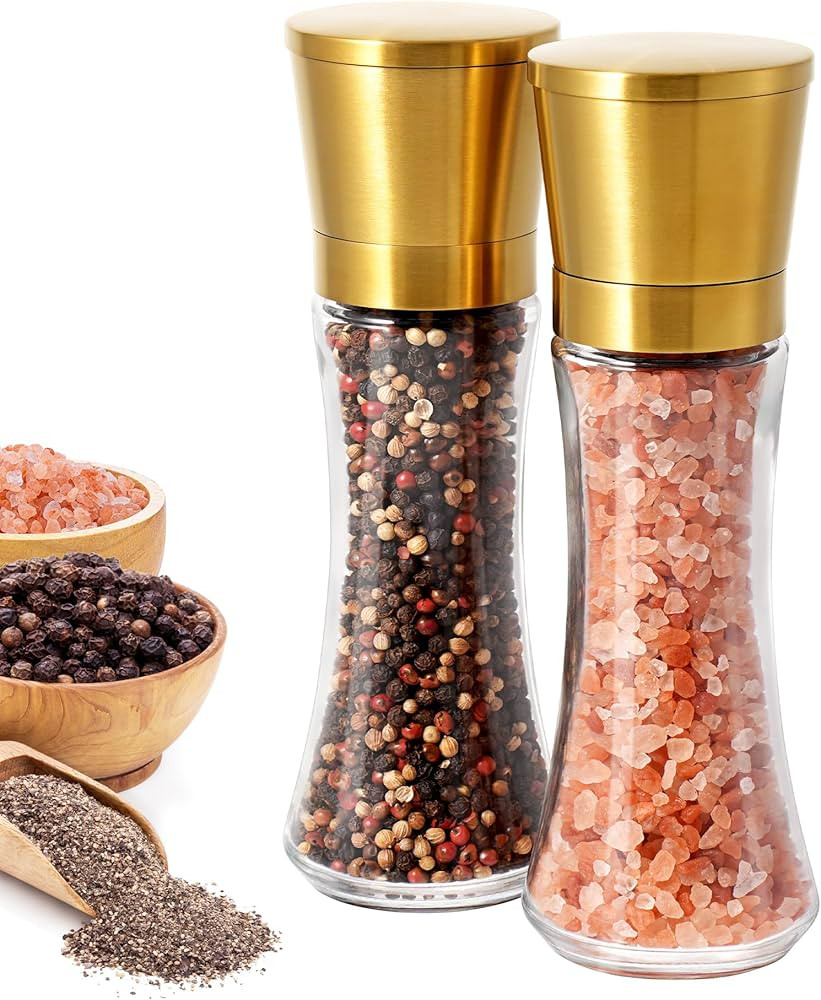 VEVOK CHEF Gold Salt and Pepper Grinder Mill Set Stainless Steel Pepper Shaker Adjustable Ceramic... | Amazon (US)
