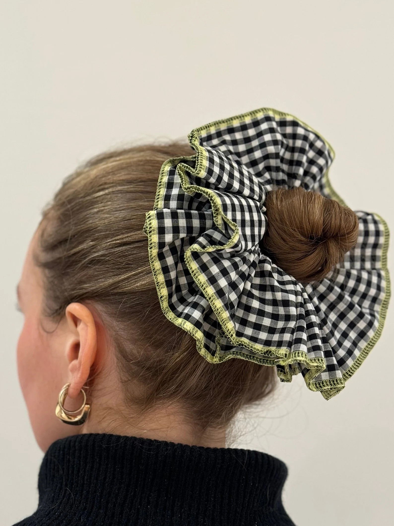 Oversized Gingham Double Layer Statement Cotton Scrunchie Black and White/ Green and White. - Ets... | Etsy (UK)
