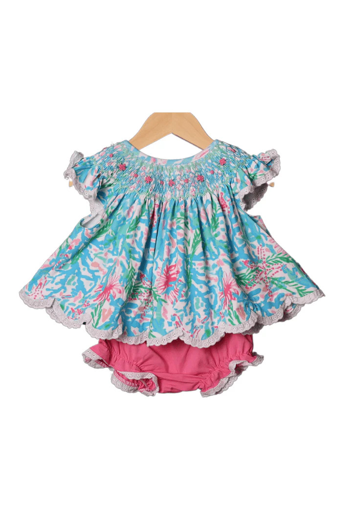 Smocked Heirloom Palm Beach Knit Bloomer Set | The Smocked Flamingo