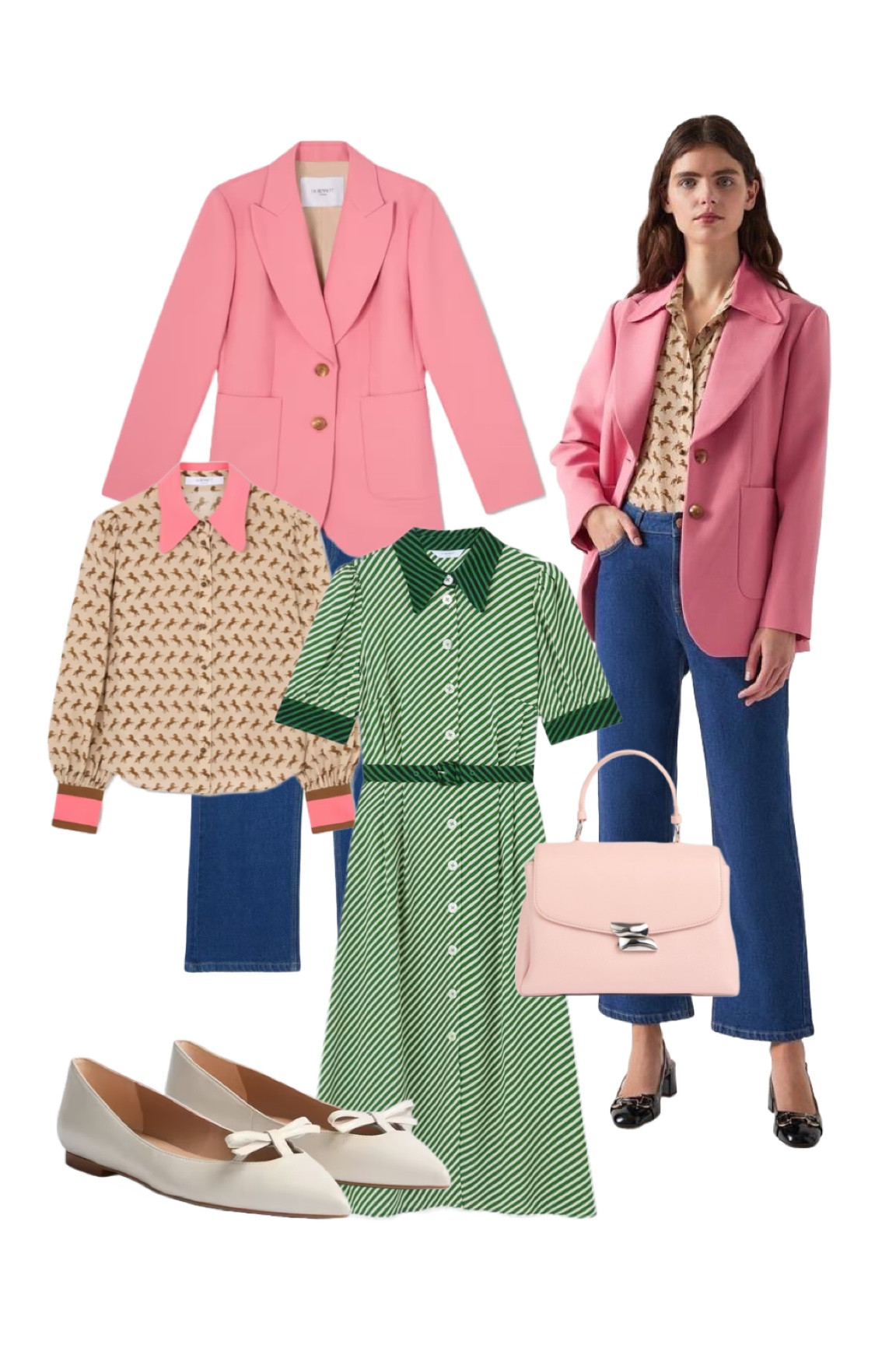 Spring capsule wardrobe! My favourite new arrivals from LK Bennett London’s stunning SS25 collection - perfect for weekends away and the Easter holidays. 
Use my 15% discount code on all new / full price items: REBECCALIPKINAUTHOR15 

Aimee Twill Desert Rose Double Breasted Blazer / Jacket (also in coordinating cigarette slim trousers) 

Emilie Indigo Stretch Jeans 

Sonya Tan Silk Horses Print Shirt / Blouse

Val Treetop Green and Birch Stripe Print Belted Midi Shirt Dress

Darcie Pink Leather Top Handle Bag (comes with strap so you can wear crossbody style) 

Lynne Bow Flat Shoes in Neutral / Ivory

#LTKstyletip #LTKuk #LTKeurope