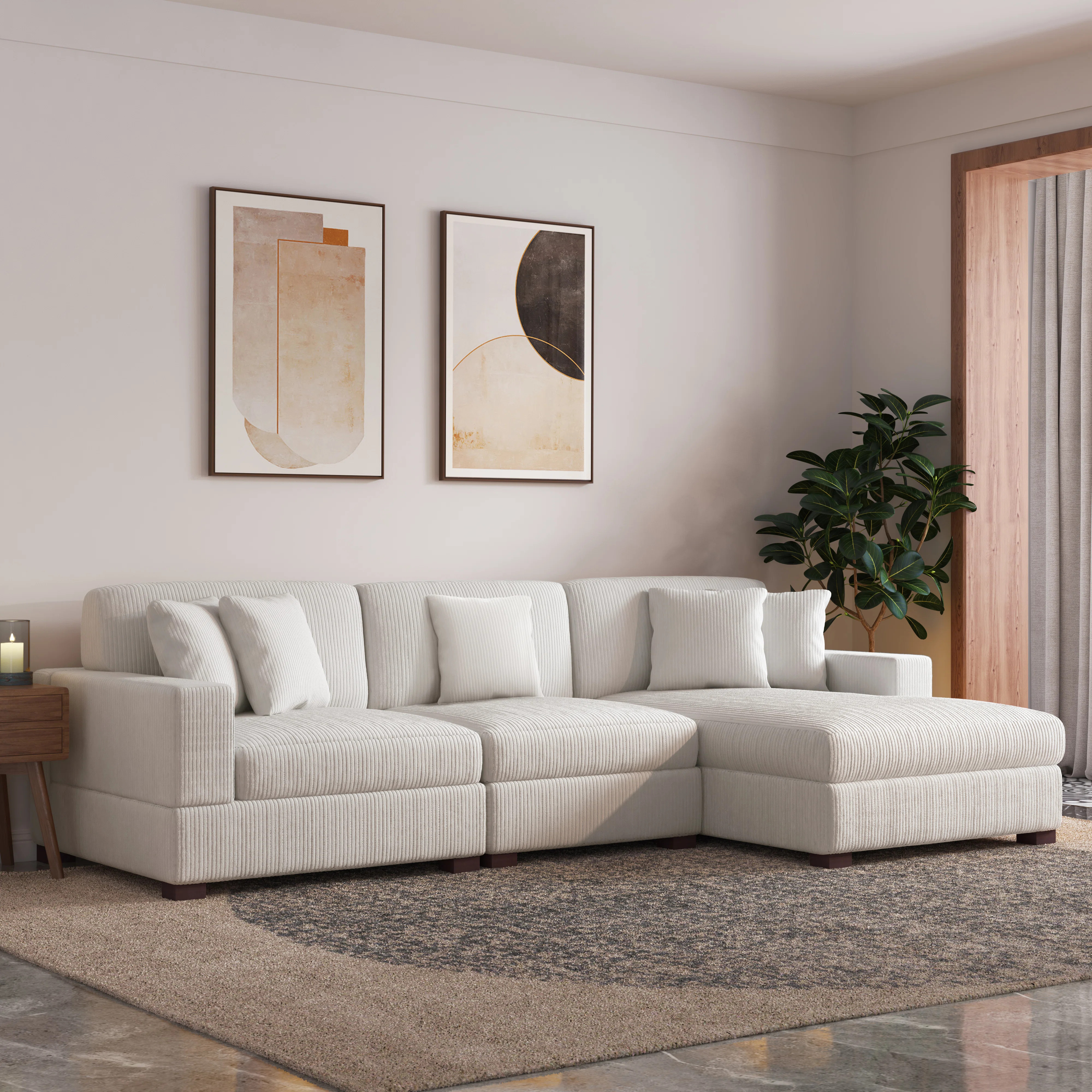 Milbrey 3-Piece Corduroy Modular Sectional with Loose Back | Wayfair North America