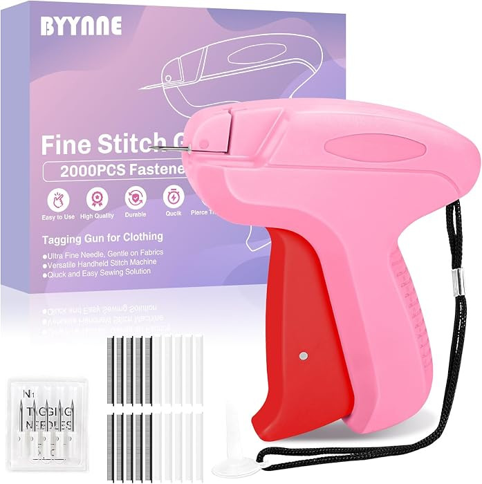 Stitch Gun for Clothes - Handheld Quick Clothing Fixer - Tagging Gun for Clothing, Sewing Kit - Includes 6 Fine Needles, 1000 White & 1000 Black Fasteners (Pink Red) | Amazon (US)