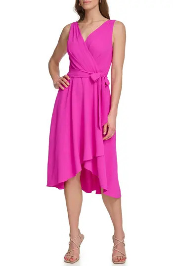 DKNY Faux Wrap Gauze Dress in Power Pink at Nordstrom Rack, Size 10 | Nordstrom Rack