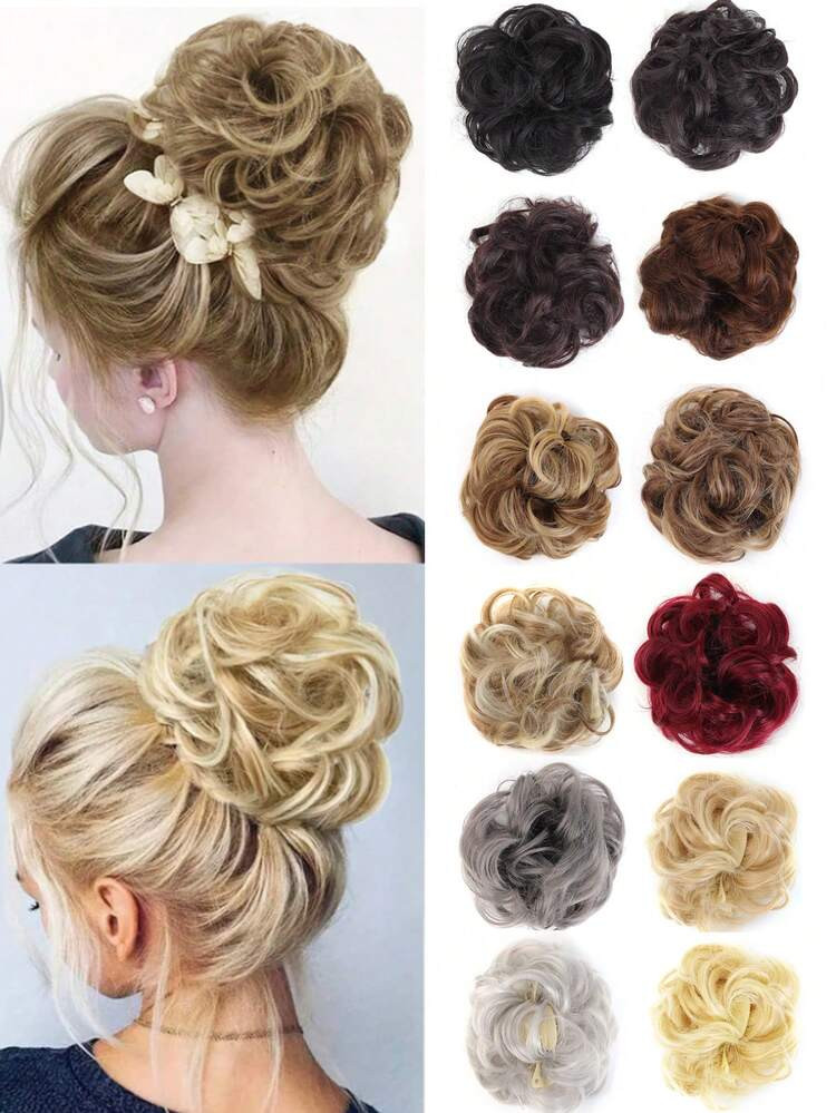 Fluffy Curly Wavy Hair Bun Clip-On Hair Extension, Synthetic Wavy Hair Bun Brush Hair Accessory | SHEIN