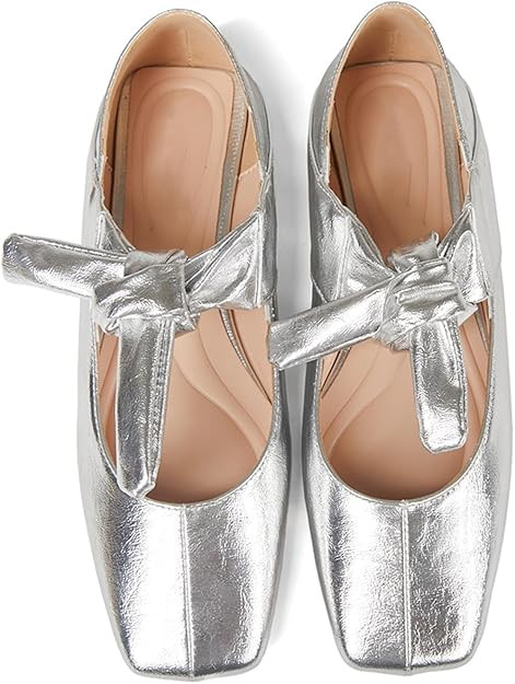 Gold Mary Jane for Women Square Toe Mary Jane Pumps Bow Knots Ballet Flats for Women Designer Fla... | Amazon (US)