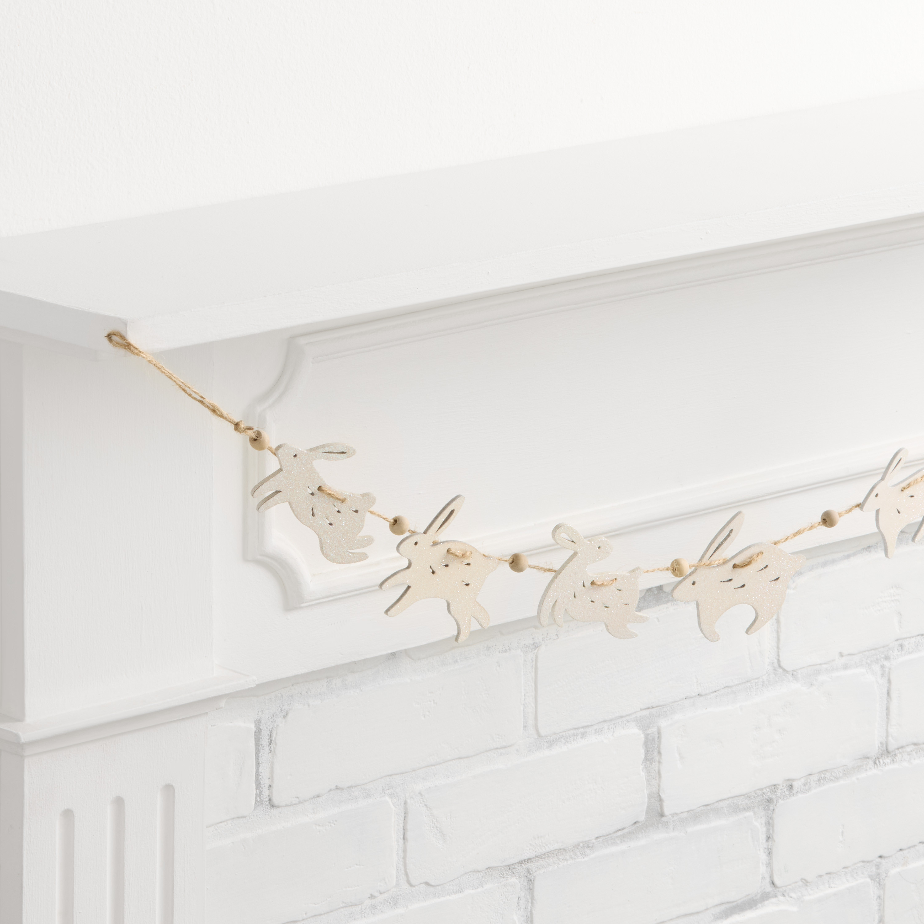 Laser Cut Wood White Glitter Leaping Bunnies Garland | World Market