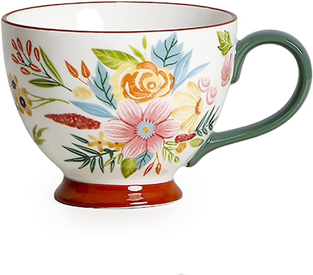 CHOOLD Chic Hand-Painted Floral Pattern Large Ceramic Coffee Mug Jumbo Mug Tea Milk Cereal Mug fo... | Amazon (US)