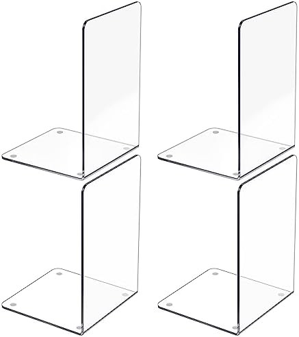 Acrylic Bookends 4 Pcs, Clear Book Ends for Shelves, Transparent Bookend Organizer, Book Holder S... | Amazon (US)