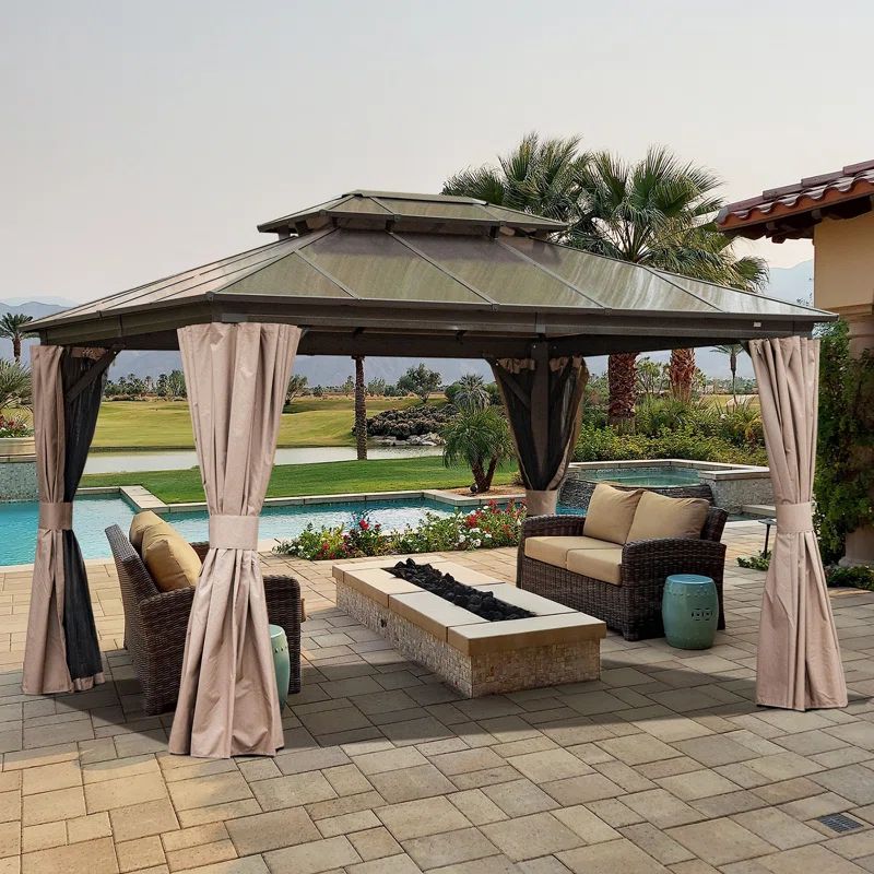 Aluminum Patio Gazebo Permanent Double Polycarbonate Roof Canopy | Wayfair North America