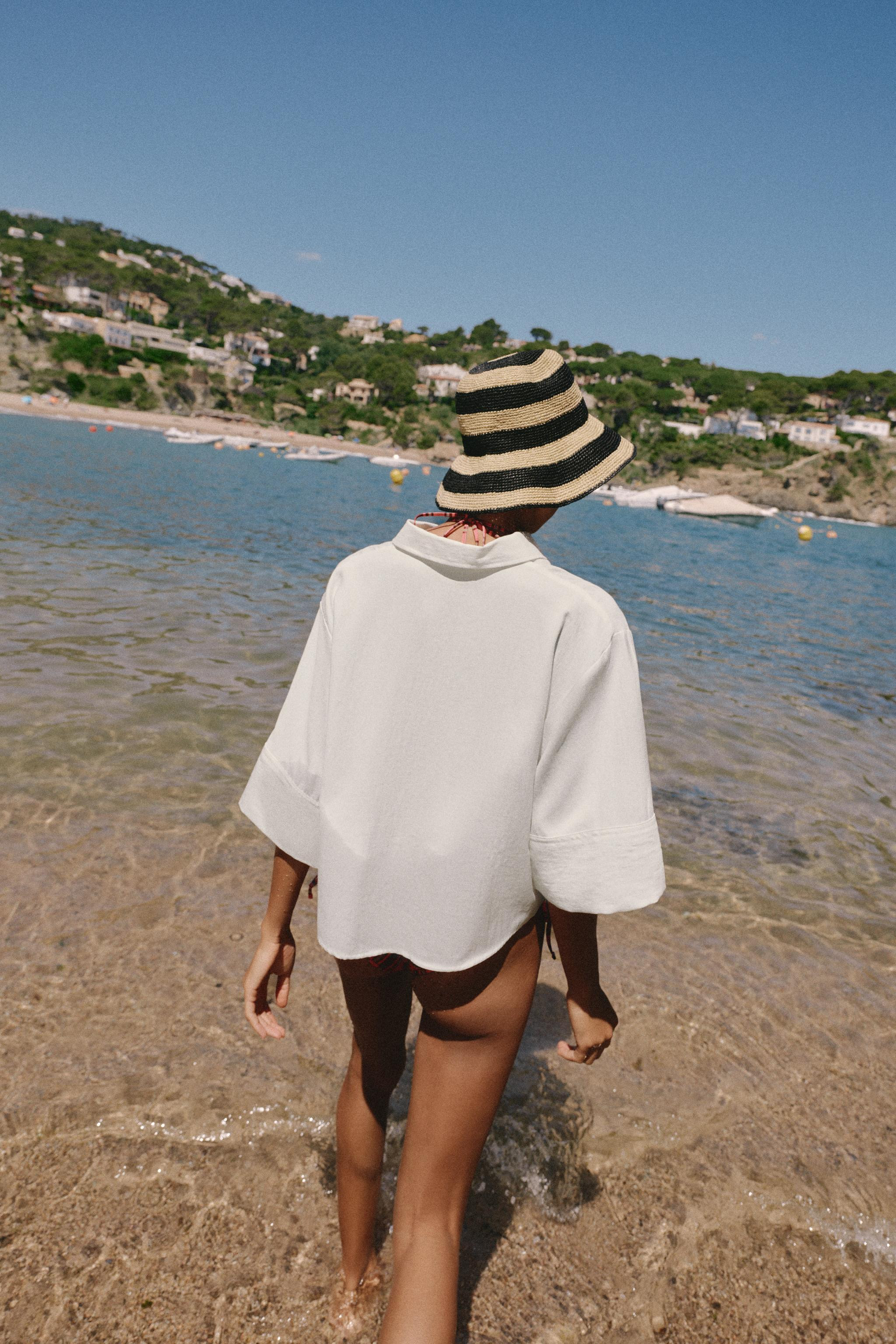 100% RAFFIA STRIPED HAT | Zara US