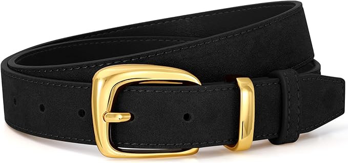 Women Suede Leather Belt for Dresses Jeans Fashion Gold Buckle Ladies Waist Belts | Amazon (US)