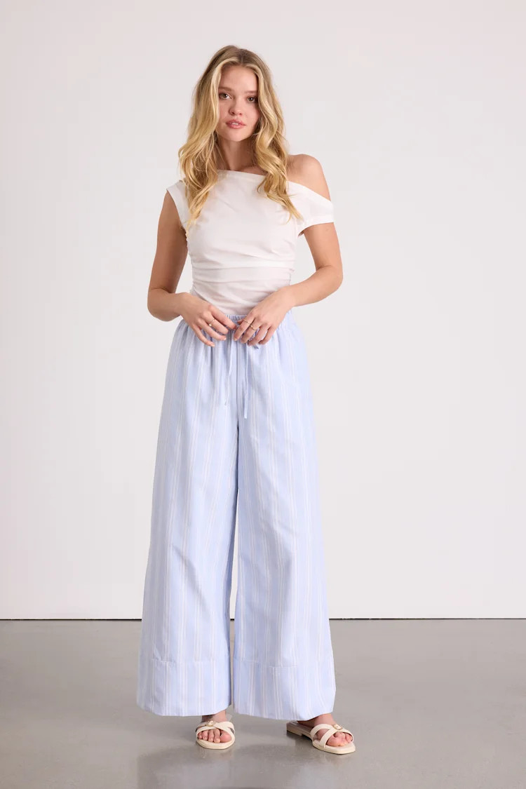 Brisa Light Blue Striped Cuffed Wide-Leg Pants | Lulus