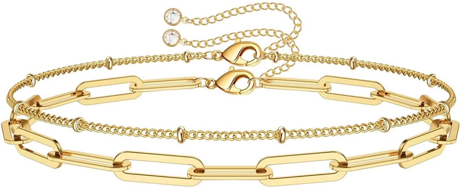 Dainty Gold Bracelets for Women  14K Gold Filled Adjustable Layered Bracelet Cute Evil Eye Oval C... | Walmart (US)