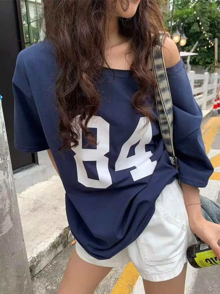 INAWLY Asymmetric Neckline Digital Print Summer Casual T-Shirt Graphic Tees Women Tops | SHEIN