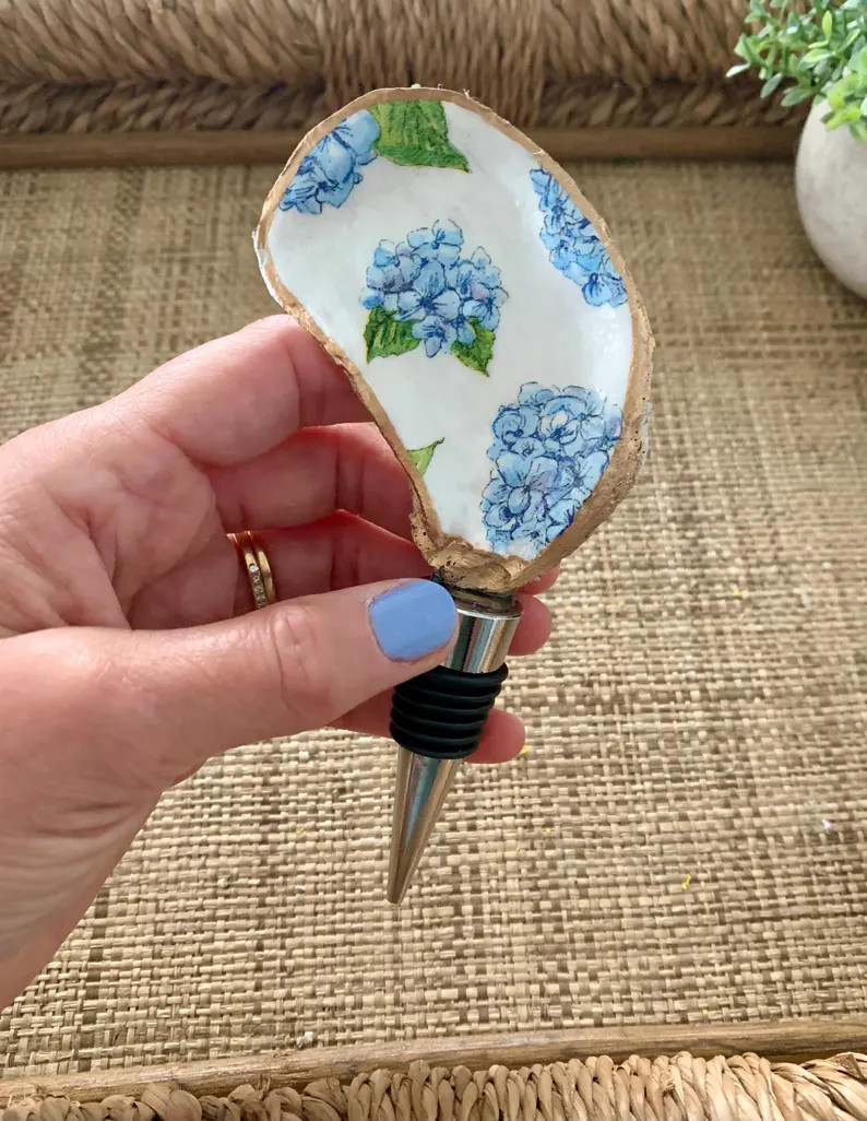 Oyster Shell Wine Stopper: Blue Hydrangea Coastal Decor - Etsy | Etsy (US)