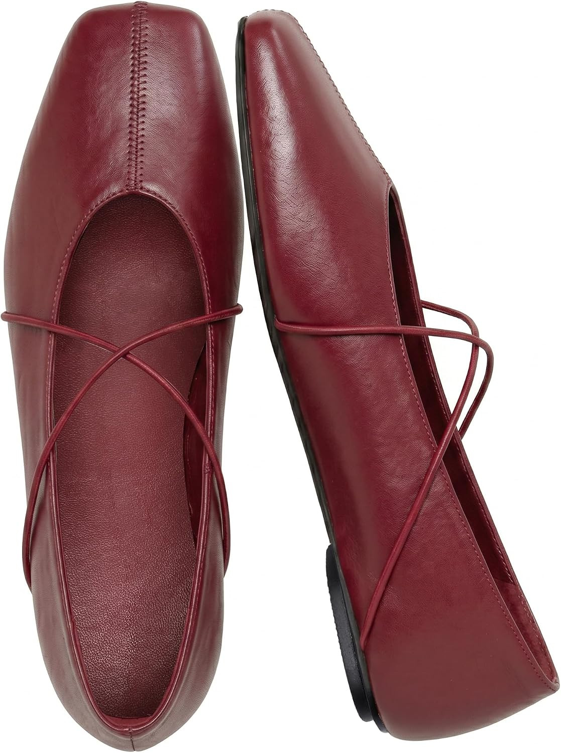 Women's Square Toe Ballet Flats Criss Cross Strap Slip On Mary Jane Shoes | Amazon (US)