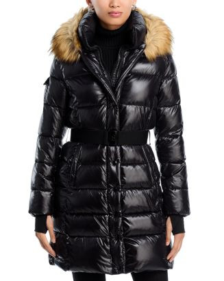 AQUA Long Belted Puffer with Faux Fur Trimmed Hood - Exclusive | Bloomingdale's Women | Bloomingdale's (AU)