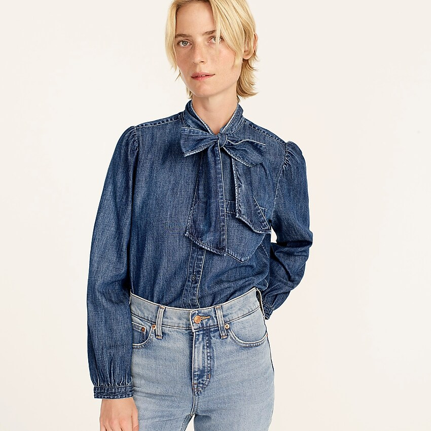 Classic-fit tie-neck chambray shirt | J. Crew US