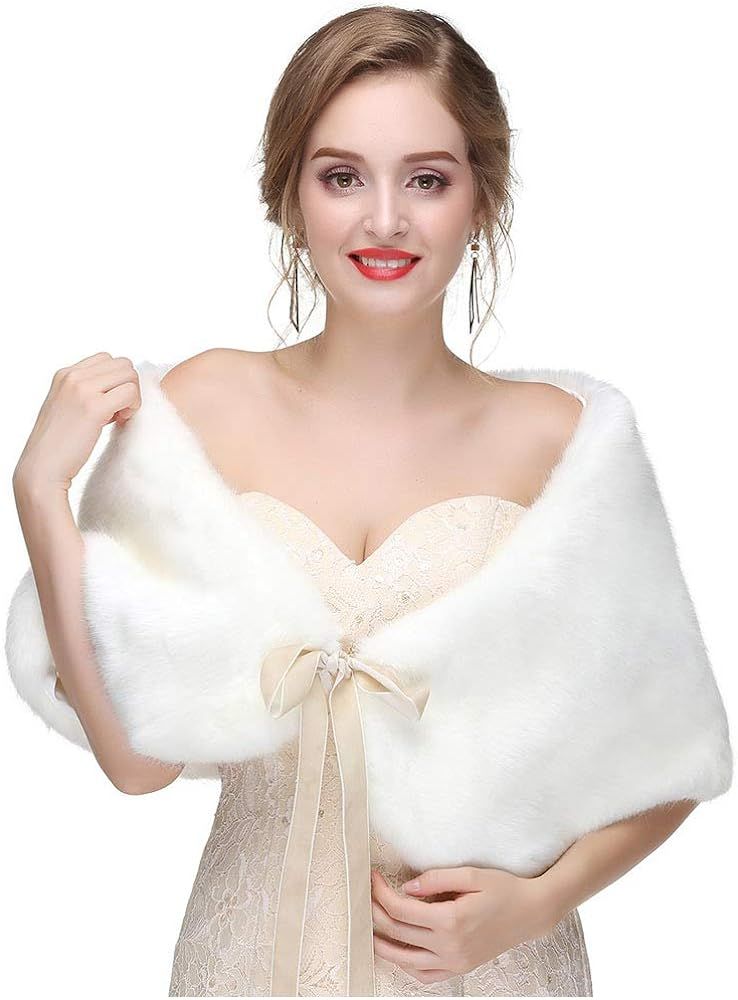 Olbye Women's Faux Fur Wraps Wedding Fur Shawls Sleeveless 1920 Faux Fur Stole for Women and Girl... | Amazon (US)