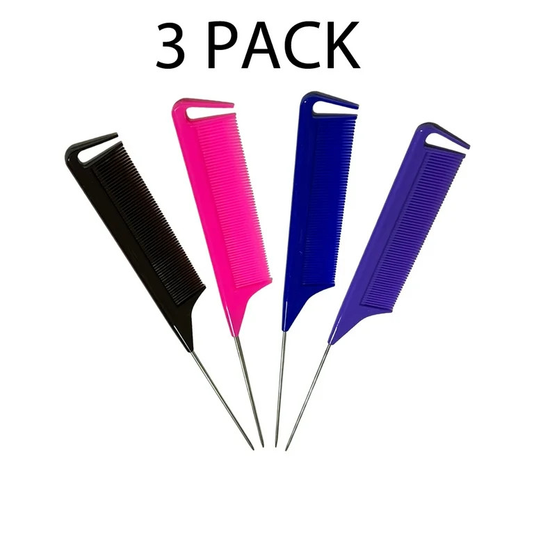 Rat Tail Combs Hair Combs Parting Comb Fine Tooth Comb Tail Comb Metal Long Steel Pin Comb 3 Pack | Walmart (US)