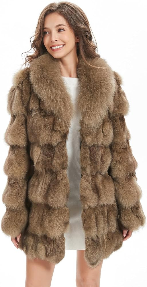 Fur Story Women's Genuine Fox Fur Coat Thick Warm Fur Jacket Winter coat | Amazon (US)