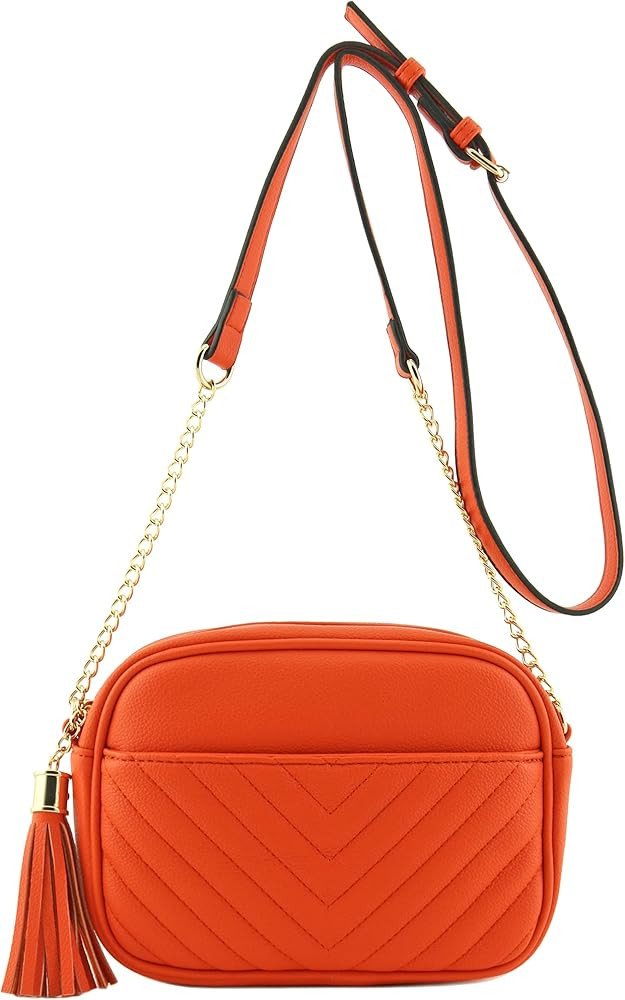 Chevron Quilted Crossbody Camera Bag with Chain Strap and Tassel | Amazon (US)