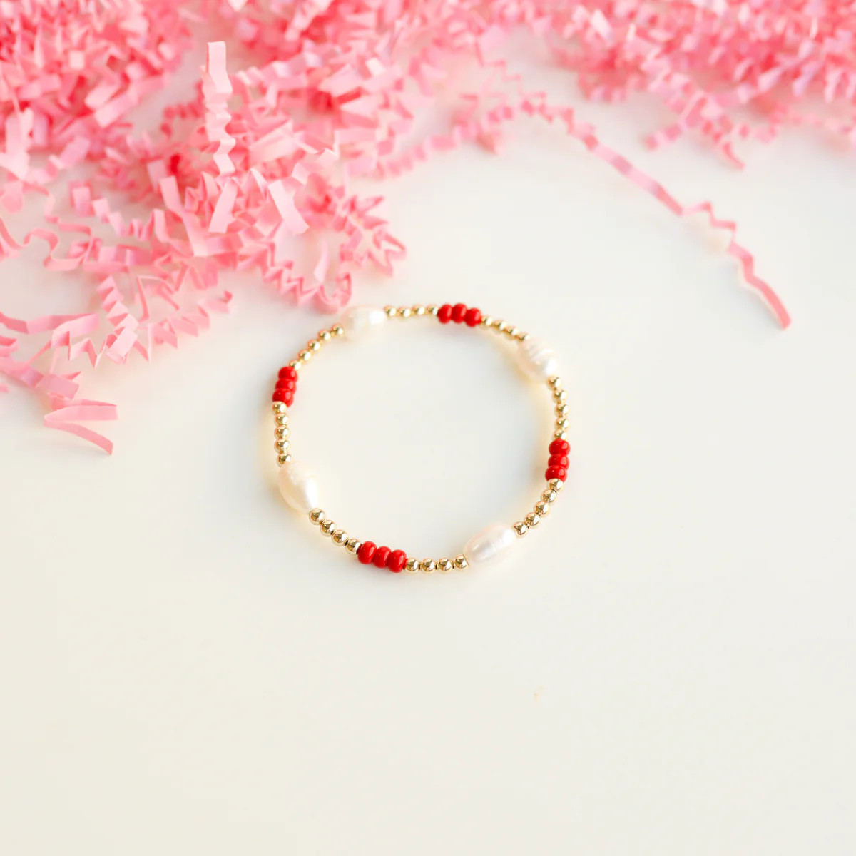 Red School Spirit Pearl Poppi Bracelet | Beaded Blondes