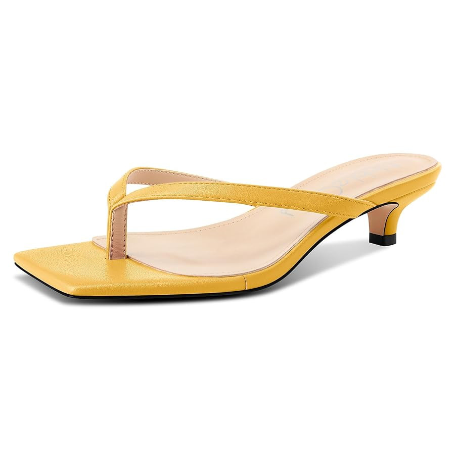 NobleOnly Women's Flip Flop Heels Thong Sandals Heeled Mules for Women Square Open Toe Low Kitten... | Amazon (US)