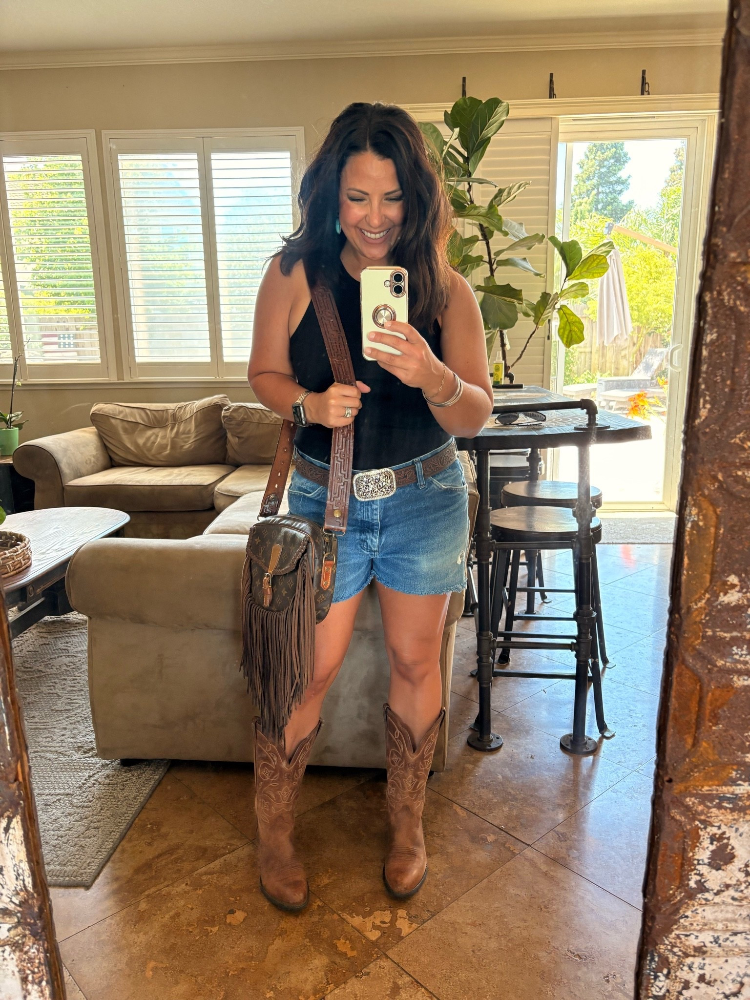 Country concert ready 🤠🎶 Luke Bryan or bust!
Wearing a black ribbed tank with my favorite Wrangler denim shorts, Ariat boots + western belt, and my fringe LV bag for the perfect Luke Bryan Farm Tour outfit. Comfortable, classic, and easy to wear all night long ✨

#LTKStyle #CountryConcertOutfit #ConcertStyle #WesternStyle #CowgirlStyle #WranglerDenim #AriatBoots #PetiteStyle #WomenOver40Style #CasualStyle #ConcertFashion #SummerStyle #CountryConcert #FarmTour #WesternFashion #EverydayStyle #WeekendStyle #MomStyle #StyleOver40

#LTKOver40 #LTKSeasonal #LTKPetite