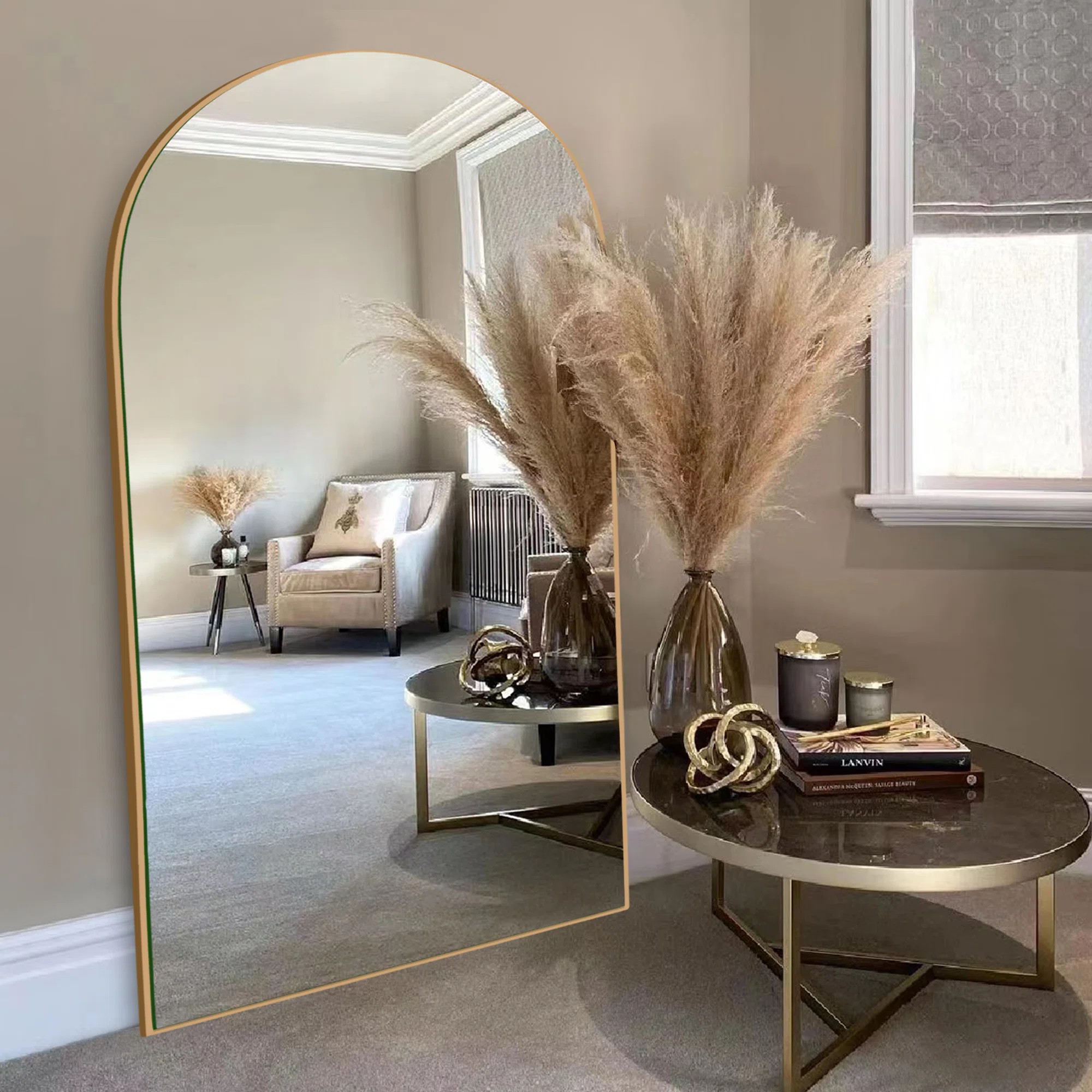 Leeron Oversized Arch Solid Wood Floor Mirror with Stand | Wayfair North America